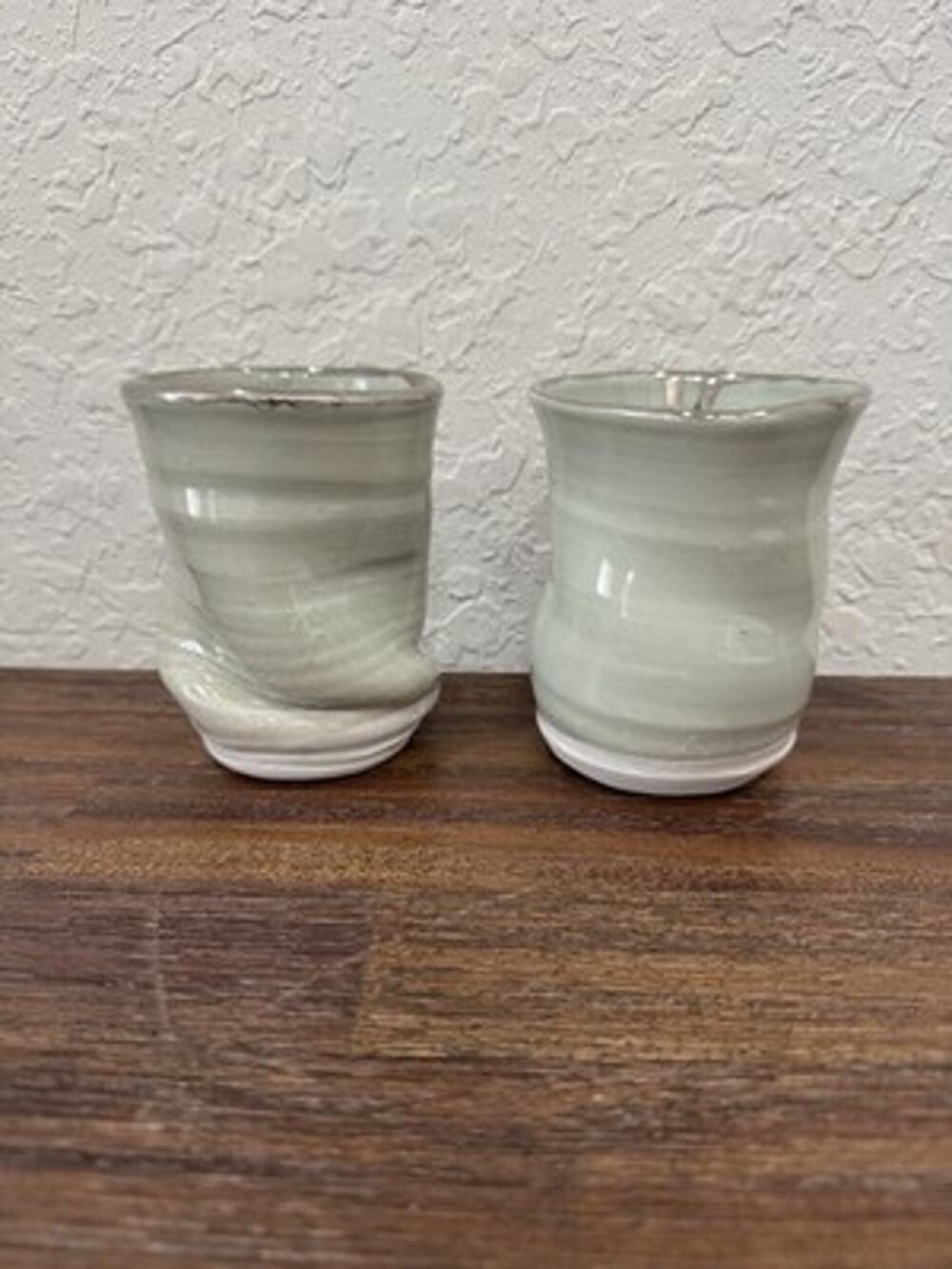 James A. Snapp Studio Pottery Tumblers Cups Celadon Glaze Set of 2 Signed